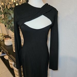 Halston Heritage Shirred Keyhole Black Mini Dress cocktail elegance Size 10
